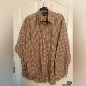 Men’s RALPH LAUREN Golf 100% Tilden Cotton Brown Plaid Casual Button Shirt Sz XL